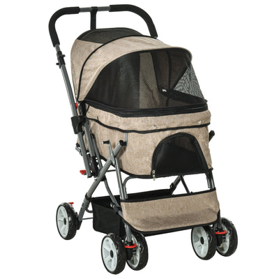 Pet Stroller Portable Carriage w/ Storage &amp; Basket Adjustable Push Handle