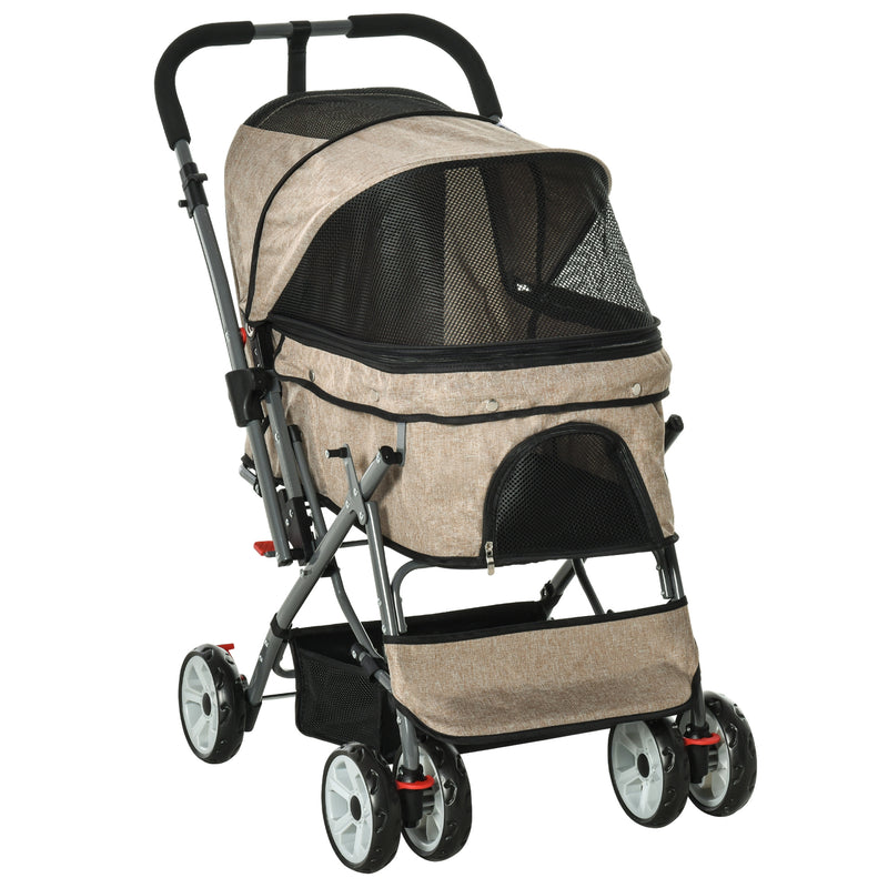 Pet Stroller Portable Carriage w/ Storage &amp; Basket Adjustable Push Handle