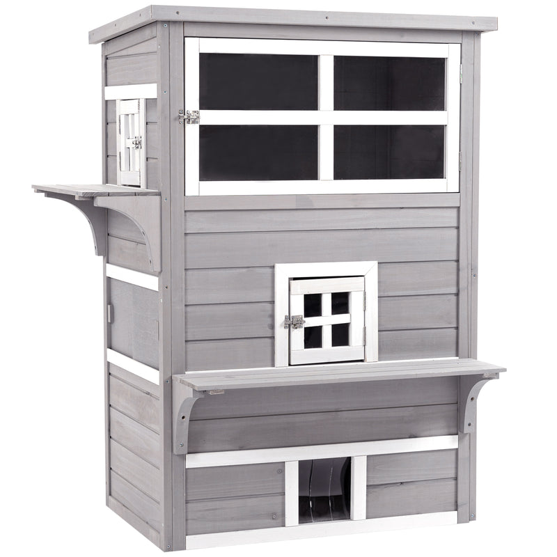Feral Cat House Outdoor, 3-Tier Kitty Shelter, Weather Resistant, w/ Escape Door