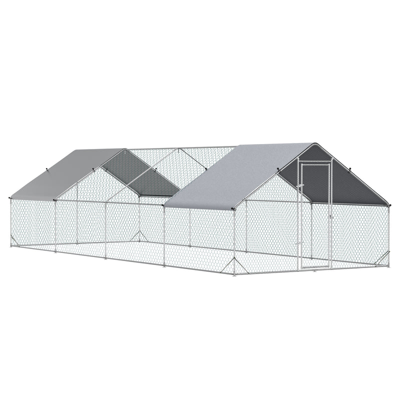 Galvanized Large Metal Chicken Coop Walk-in Enclosure with Cover for Outdoor