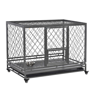 Steel Dog Kennel Collapsible with Easy-Open Top Hatch and Slide Out Tray, Black