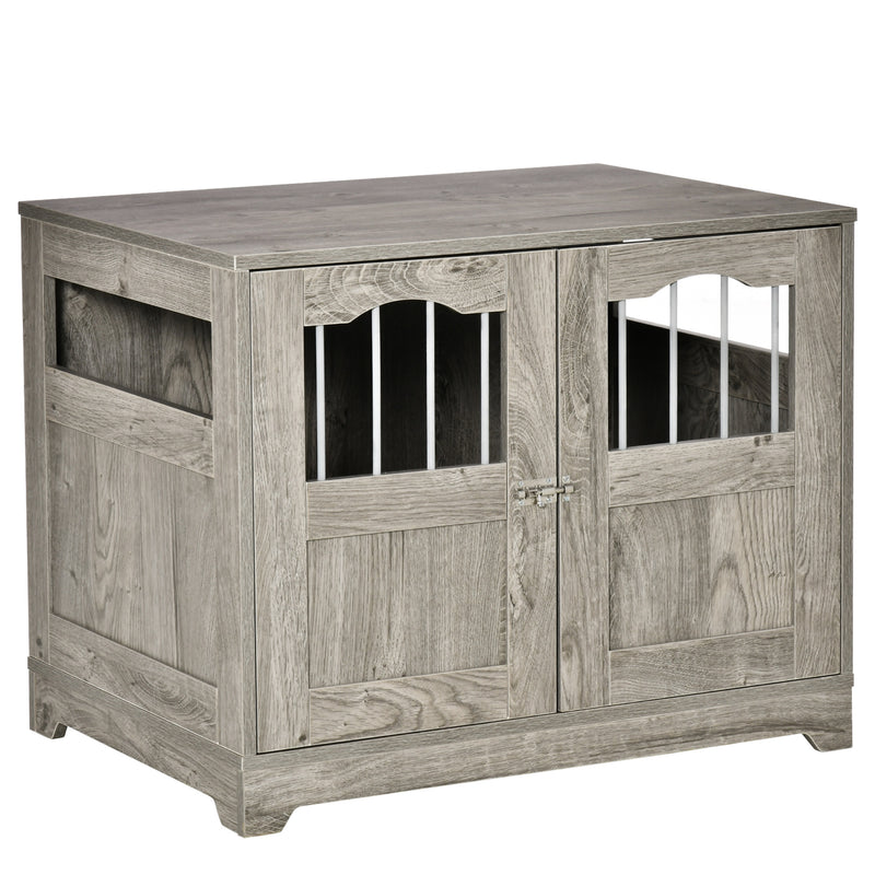 Wooden Dog Cage Furniture Style Pet Kennel Crate w/ Windows and Lockable Doors