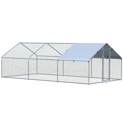 Chicken Cage Enclosure Pet Backyard Coop with Cover, Silver