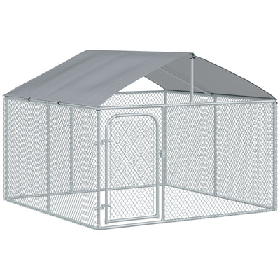 PawHut Dog Kennel Galvanized Steel Fence with Cover Outdoor