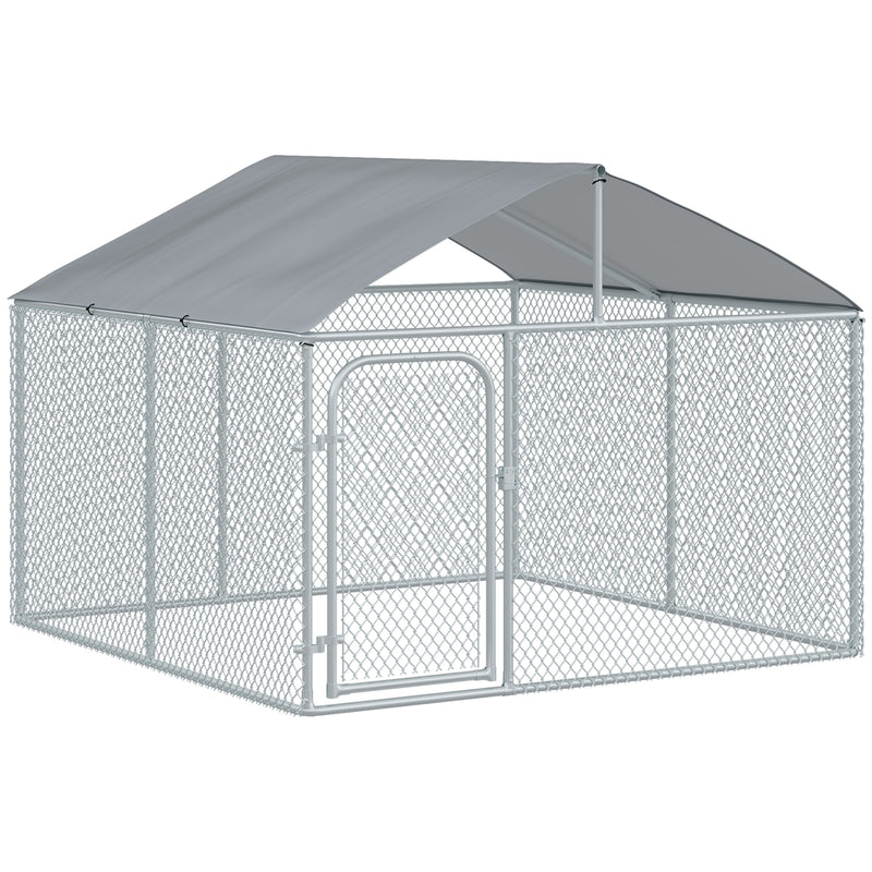 PawHut Dog Kennel Galvanized Steel Fence with Cover Outdoor