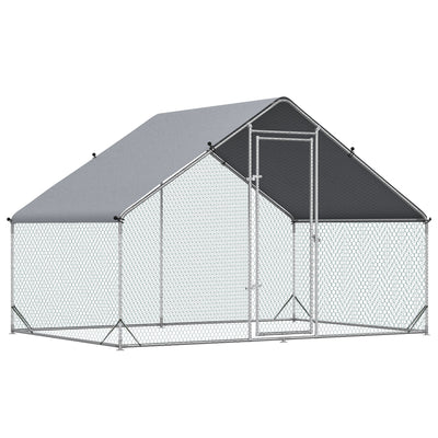 Galvanized Large Metal Chicken Coop Walk-in Enclosure with Cover for Outdoor