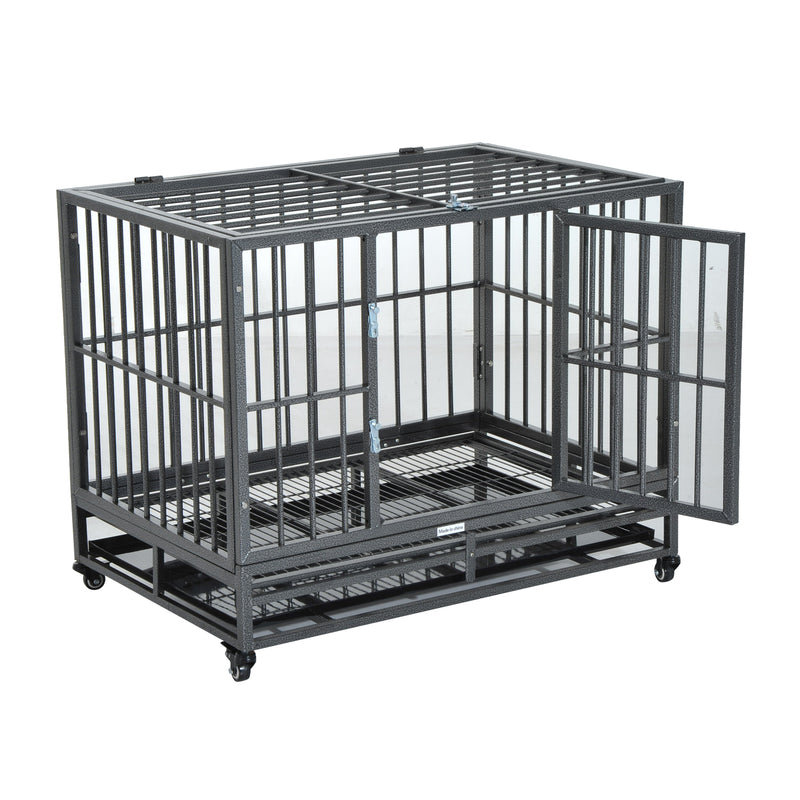 Heavy Duty Dog Pet Crate Kennel Cage Playpen Metal W/ Tray Castor