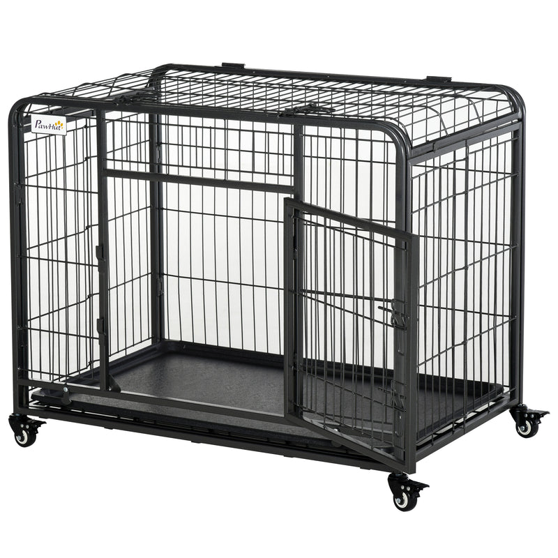 Indoor Grey Puppy Kennel w/ 4 Wheels &amp; Easy Folding Design