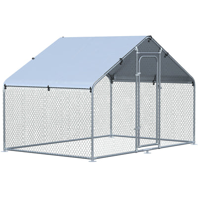 Chicken Cage Enclosure Pet Backyard Coop with Cover, Silver