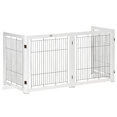 Freestanding Folding Pet Gate 4 Panels Dog Puppy Barrier with Support Feet