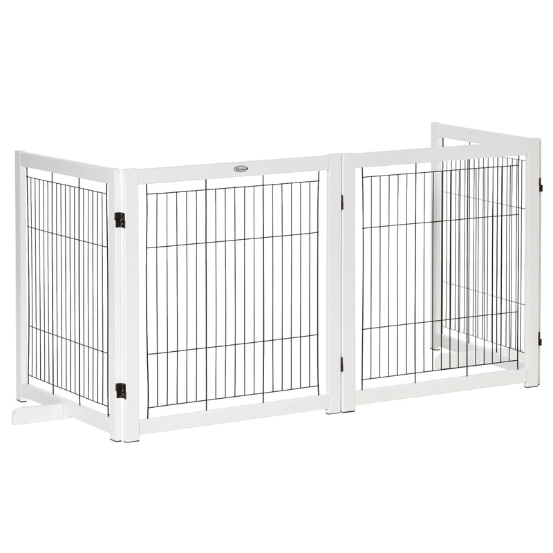 Freestanding Folding Pet Gate 4 Panels Dog Puppy Barrier with Support Feet