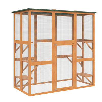 Large Catio Enclosure Shelter Cage w/ Weather Protection, 6 Cat Platforms