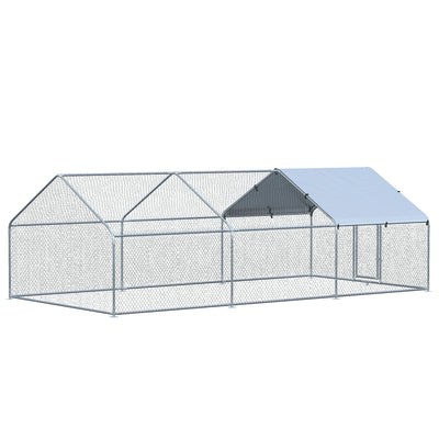 Chicken Cage Enclosure Pet Backyard Coop with Cover, Silver