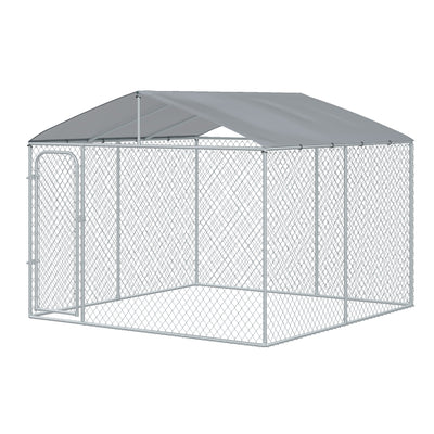 PawHut Dog Kennel Galvanized Steel Fence with Cover Outdoor
