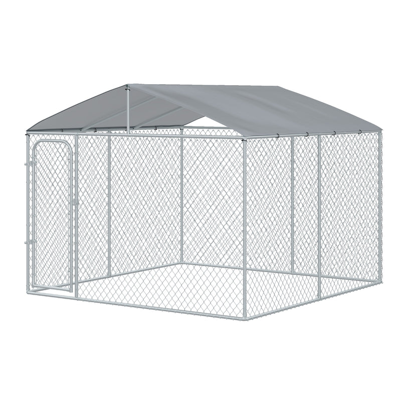 PawHut Dog Kennel Galvanized Steel Fence with Cover Outdoor