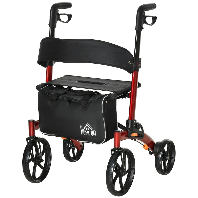 Folding Aluminum Rollator Walker w/ 10&apos;&apos; Wheels Bag Seat and Backrest