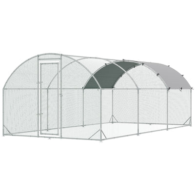 Metal Chicken Coop 1 Room Walk-in Enclosure Hen House w/ Water-Resist Cover