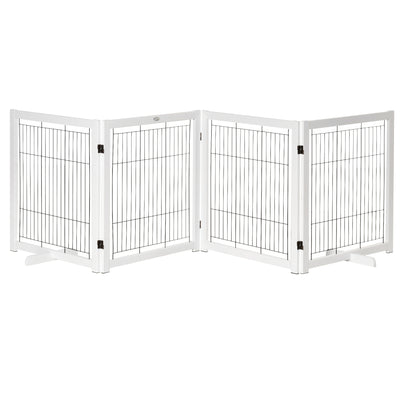 Freestanding Folding Pet Gate 4 Panels Dog Puppy Barrier with Support Feet