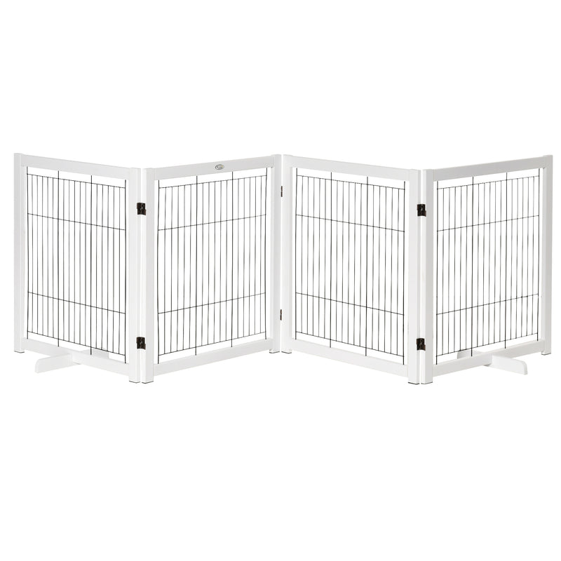 Freestanding Folding Pet Gate 4 Panels Dog Puppy Barrier with Support Feet