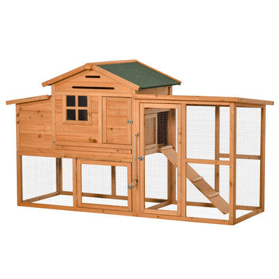 76" Wooden Chicken Coop Hen House with Outdoor Run Nesting Box Slide-out Tray