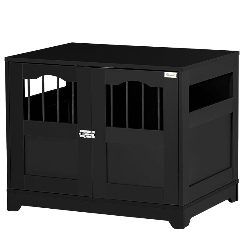 Wooden Dog Cage Furniture Style Pet Kennel Crate w/ Windows and Lockable Doors