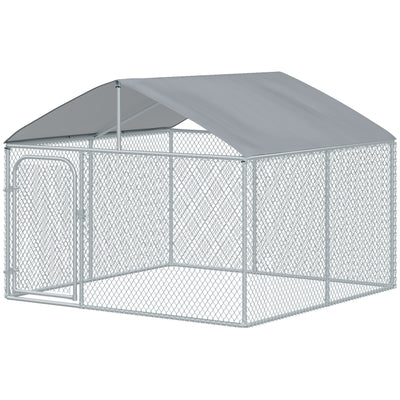 PawHut Dog Kennel Galvanized Steel Fence with Cover Outdoor
