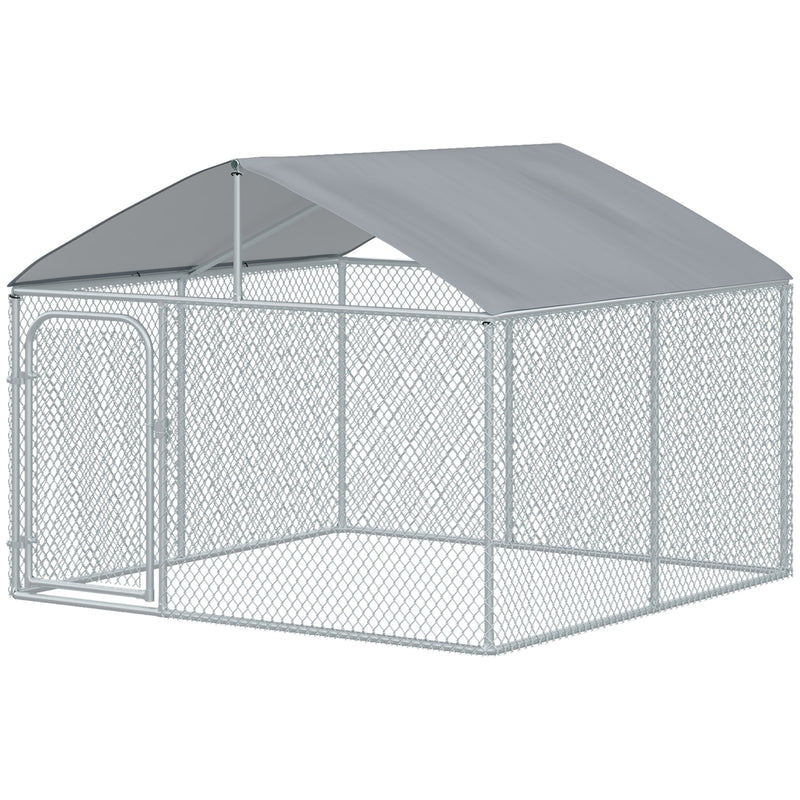 PawHut Dog Kennel Galvanized Steel Fence with Cover Outdoor