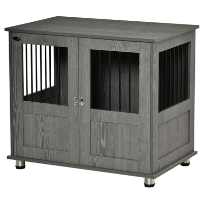 Medium Wooden Furniture Style Dog Crate w/ Double Door, Indoor End Table