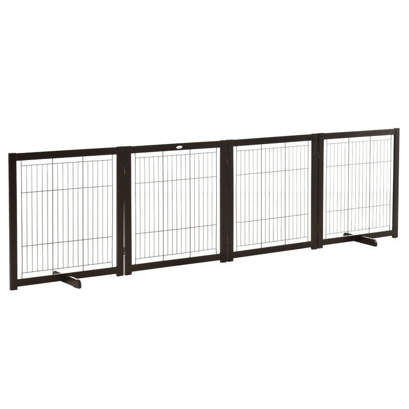 Freestanding Folding Pet Gate 4 Panels Dog Puppy Barrier with Support Feet