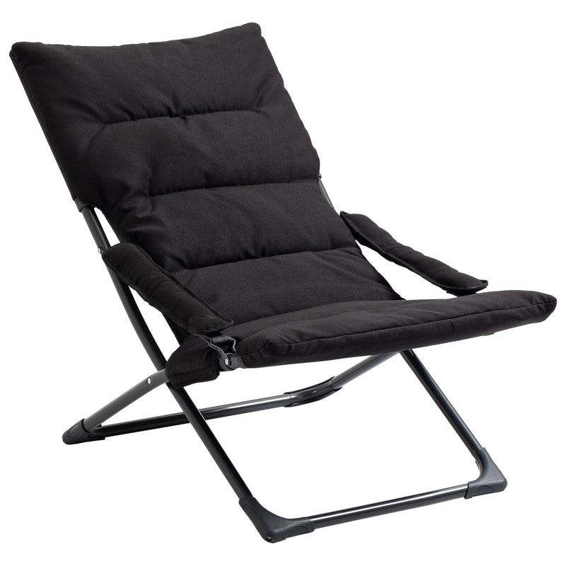 Sling Fabric Lounge Chair Folding Sun Lounger w/Padded Cushion,Armrest