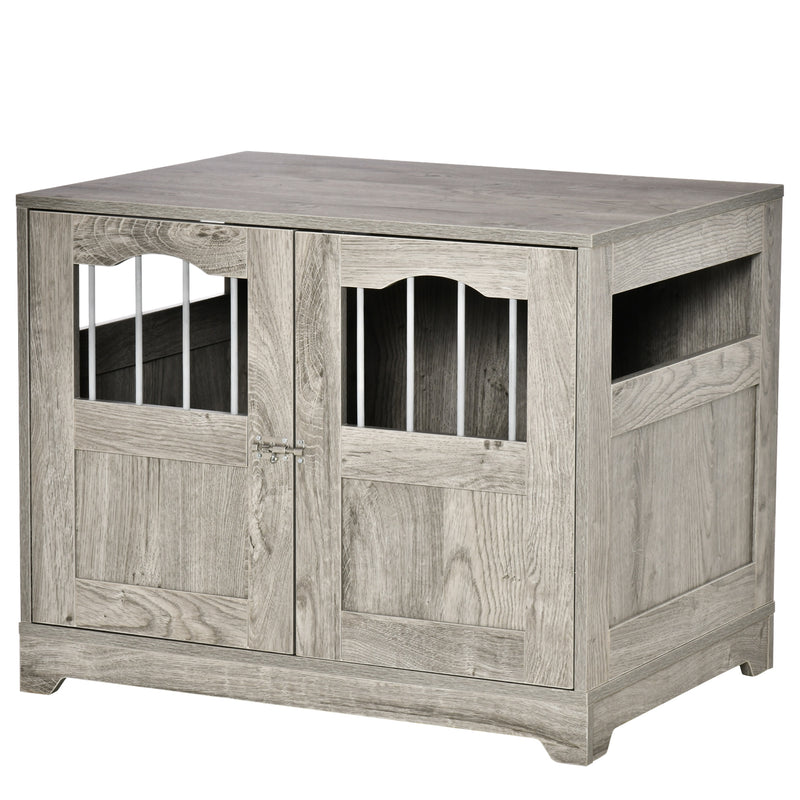 Wooden Dog Cage Furniture Style Pet Kennel Crate w/ Windows and Lockable Doors