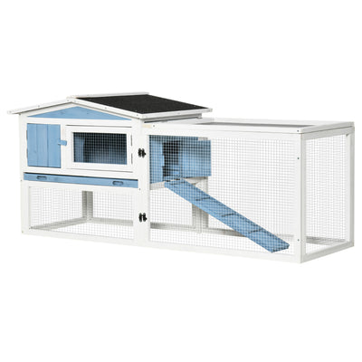 2-Story Rabbit Hutch Outdoor w/ Slide Out Tray, Detachable Run, Ramp