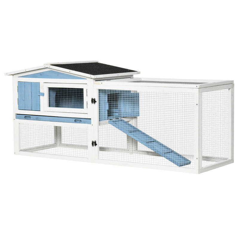 2-Story Rabbit Hutch Outdoor w/ Slide Out Tray, Detachable Run, Ramp