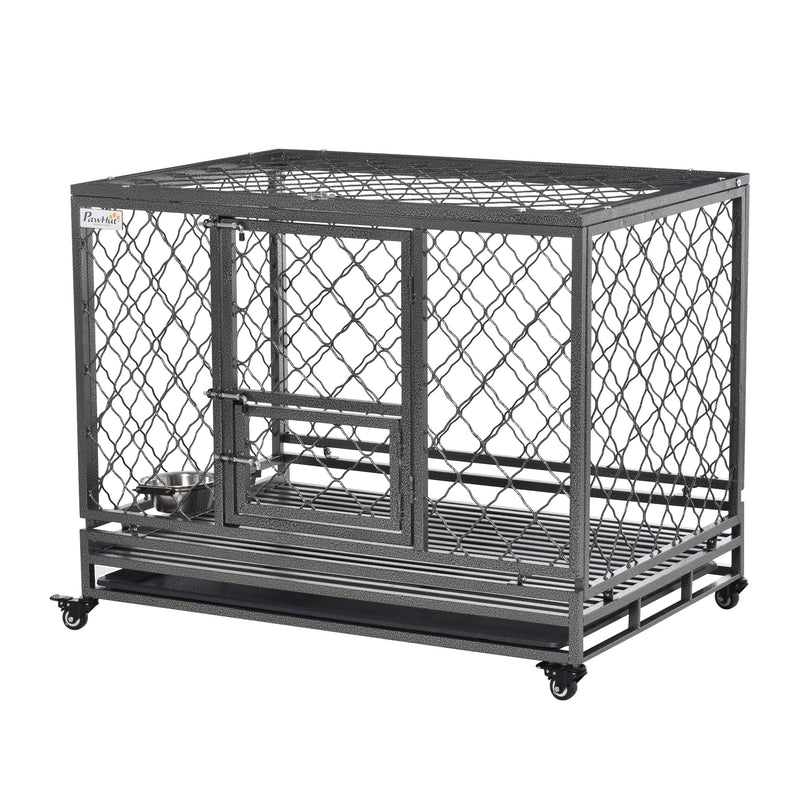 Steel Dog Kennel Collapsible with Easy-Open Top Hatch and Slide Out Tray, Black