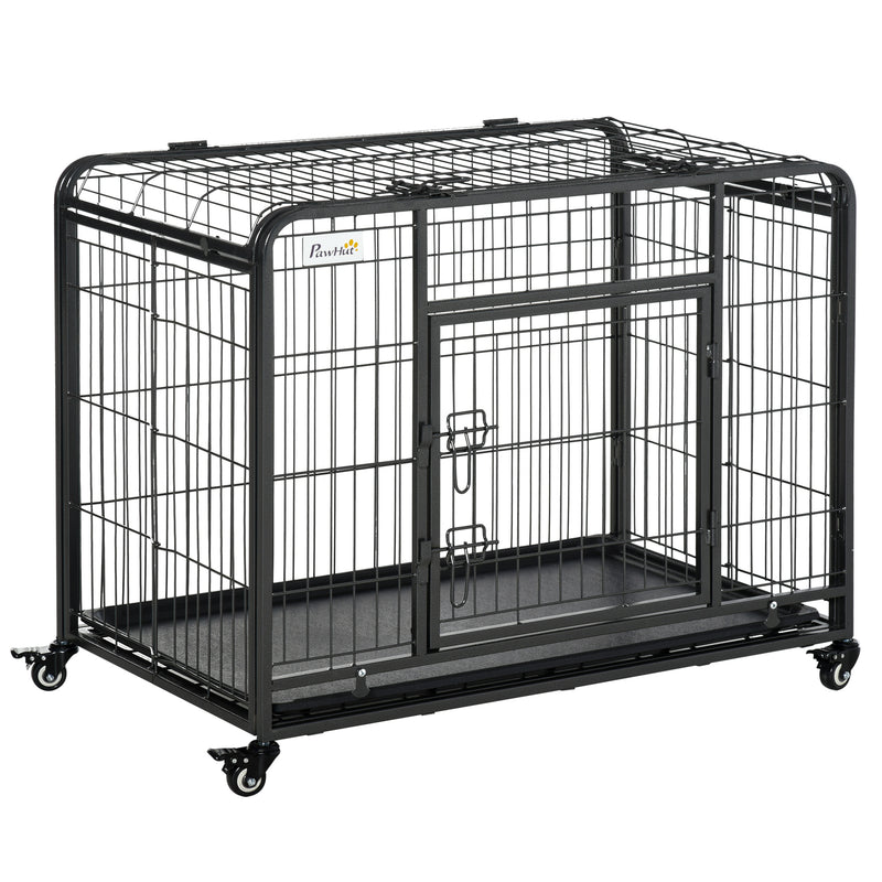 Indoor Grey Puppy Kennel w/ 4 Wheels &amp; Easy Folding Design