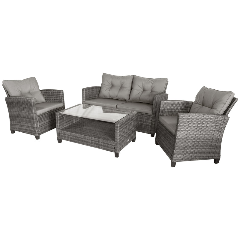 4 Pieces Outdoor Patio Furniture Wicker Chair Set Coffee Table w/ Cushions