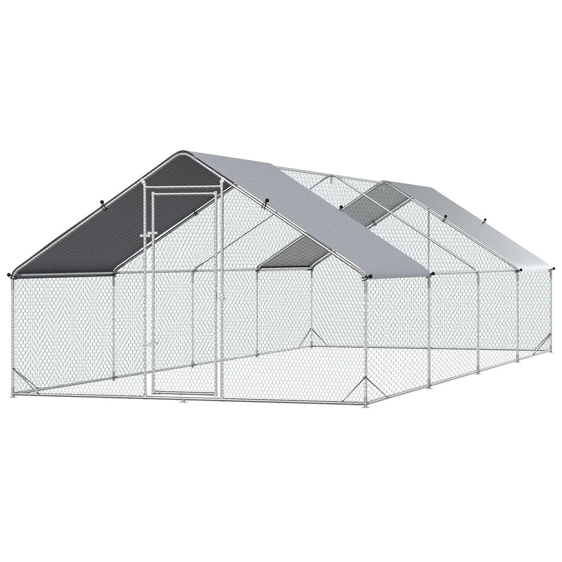 Galvanized Large Metal Chicken Coop Walk-in Enclosure with Cover for Outdoor