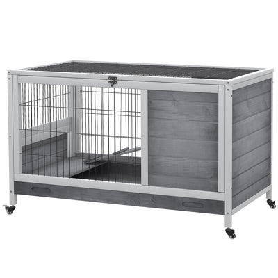 Indoor Rabbit Hutch on Wheels 35.5&quot; Bunny Cage w/ Pull Out Tray Ramp