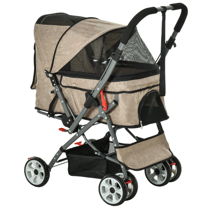 Pet Stroller Portable Carriage w/ Storage &amp; Basket Adjustable Push Handle