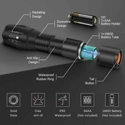 NEW 20000LM Tactical LED 5 Modes Flashlight Zoomable Lamp Light Military Torch