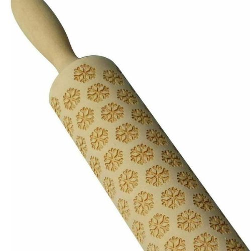 Christmas Elk Print Rolling Pin Engraved Wood Embossing Embossed for DIY Cookies