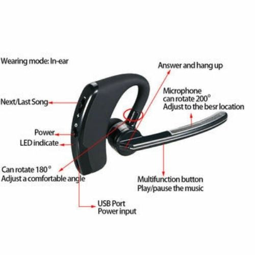 Business Wireless Bluetooth Handsfree Earphone Earhook Headset For Cell Phone CA