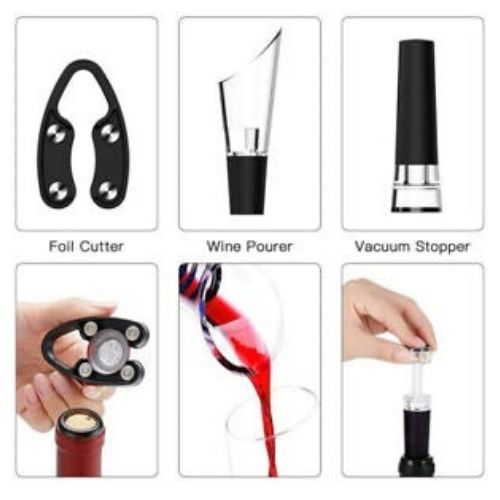 4 Pcs Wine Air Pressure Pump Opener Set Bottle Cork Cap Remover with Foil Cutter