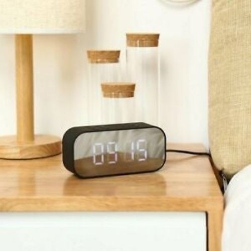 Wireless Bluetooth Speaker Mirror Surface Dual Alarm Clock LED USB TF MP3 Player