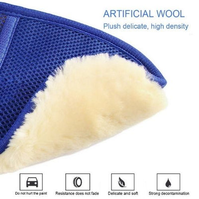 Car Care Washing Artificial Wool Glove Pad Brush Cleaning Waxing Tool Black/Blue