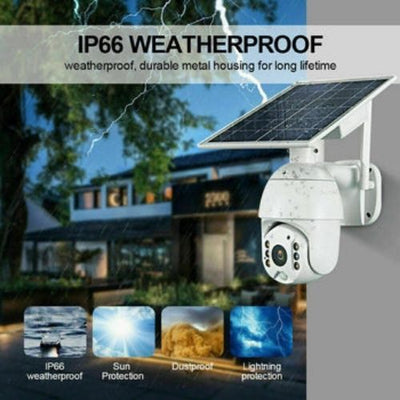 NEW Smart 1080P Solar Camera Waterproof WiFi PIR Alarm PTZ Night Vision IP CCTV