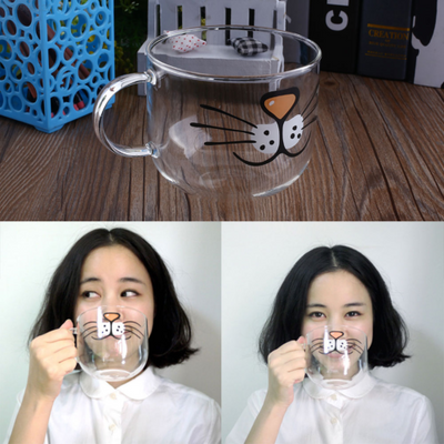 Cat Kitty Creative Borosilicate Glass Coffee Cup Transparent Water Mug 550ML