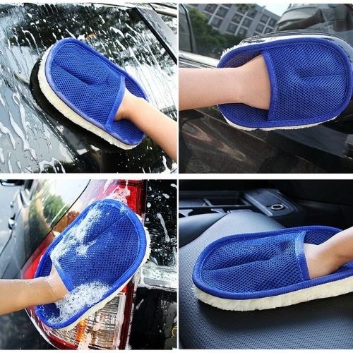 Car Care Washing Artificial Wool Glove Pad Brush Cleaning Waxing Tool Black/Blue