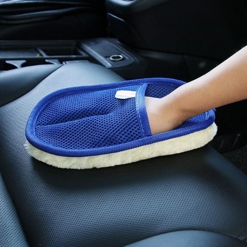 Car Care Washing Artificial Wool Glove Pad Brush Cleaning Waxing Tool Black/Blue