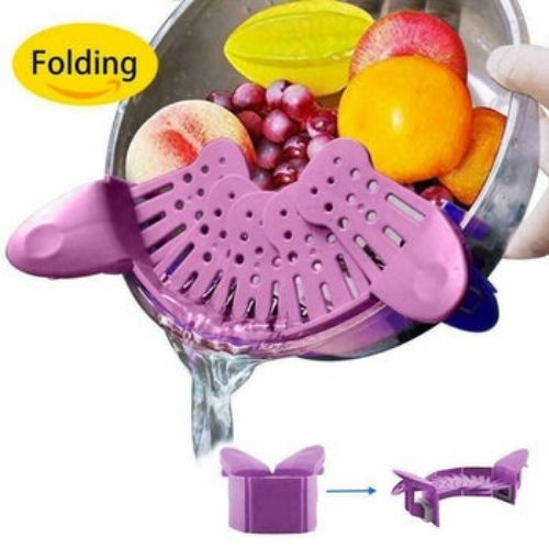 Foldable Strainer Adjustable Pan Pot Side Water Drainer Kitchen Clip-on Colander